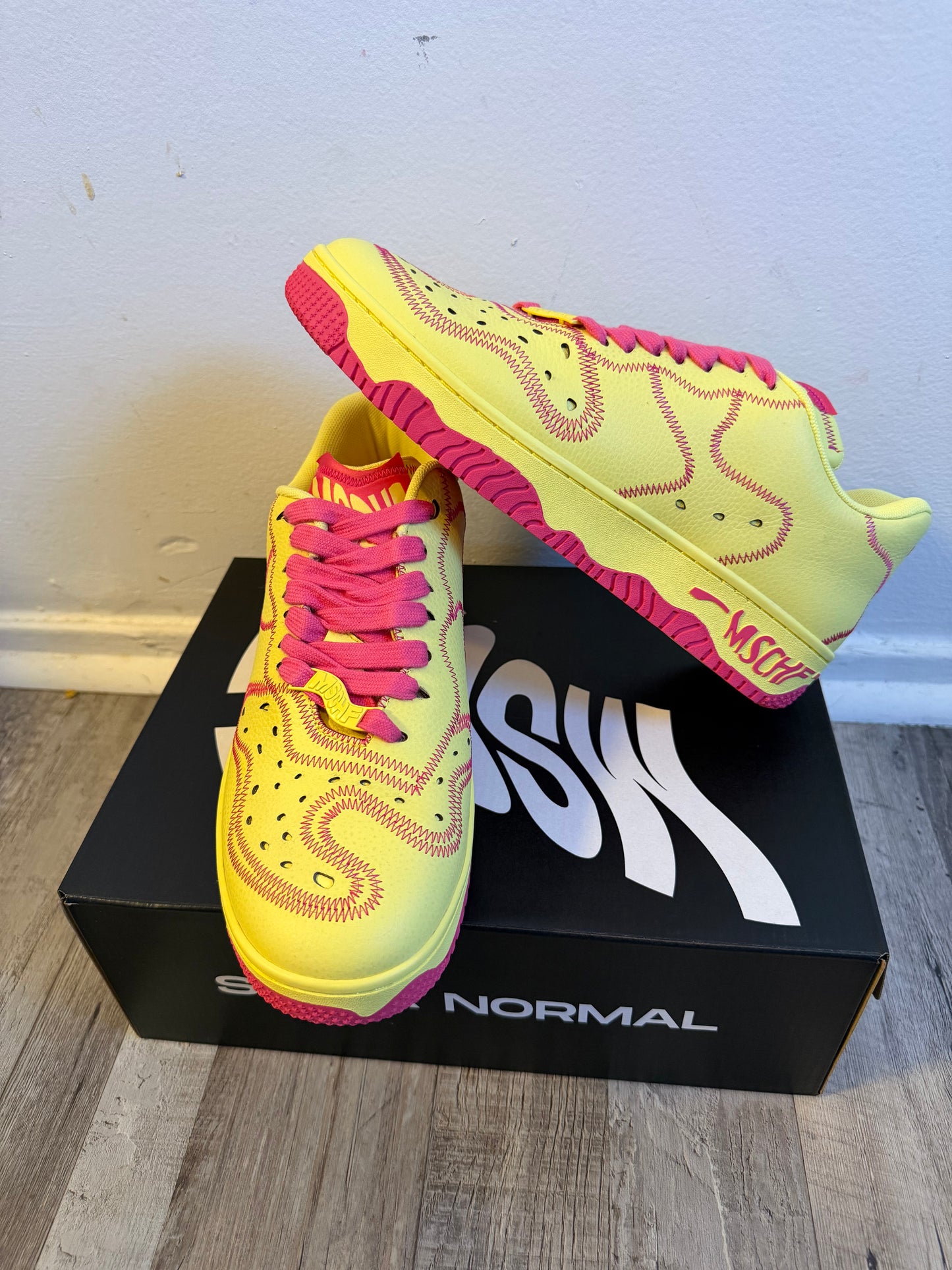 MSCHF Super Normal 2 Yellow Pink Limited Edition Sneakers – Size 9